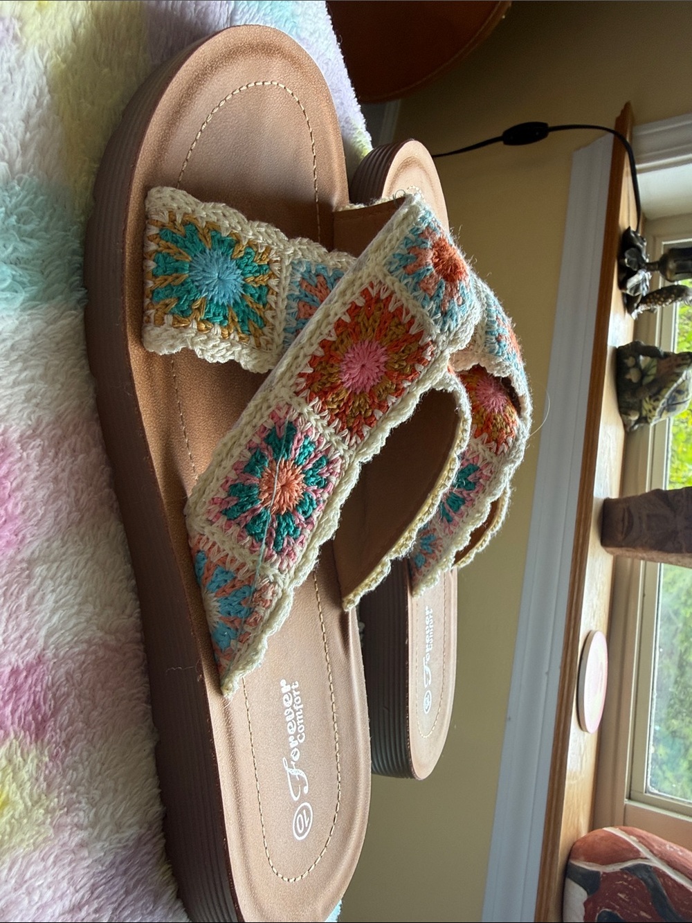 Crochet-Trim Slide Sandals in Multicolor - NWOB Forever Comfort - Picture 9 of 9